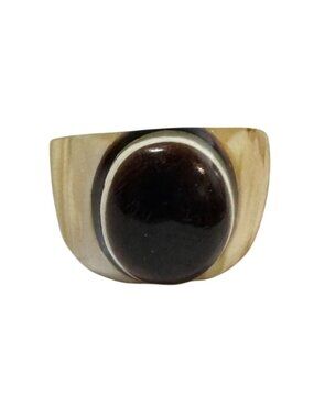 Vintage Carved Mother of Pearl Shell Ring Size 8 MOP Boho Handmade Sea Shell